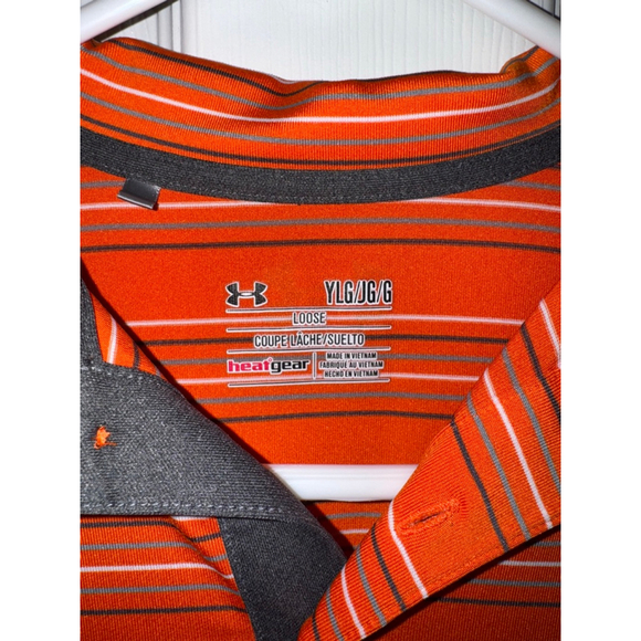 Boys Under Armour Orange Grey White Striped Polo Shirt Size L​ - Picture 2 of 6